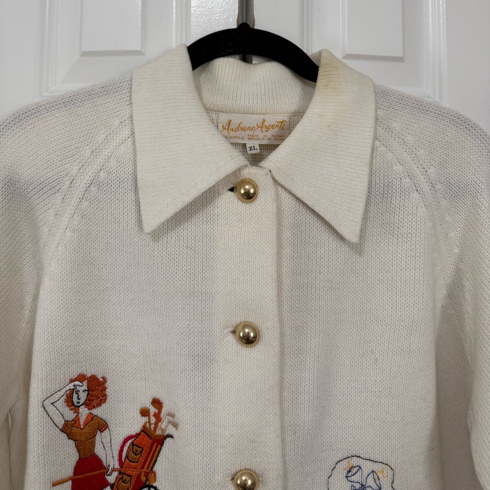 Vintage Golf Motif Button Up Cardigan by Andreno Angenti (Size XL) - Picture 5 of 8